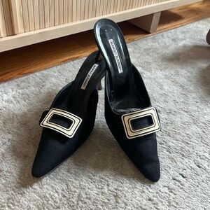 Manolo Blahnik Canvas Buckle Mules - Size 41.5
